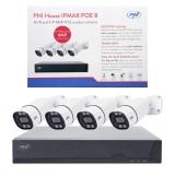 Kit supraveghere video PNI House IPMAX POE 8, NVR cu 4 porturi POE si 4 camere cu IP 8MP, IP66