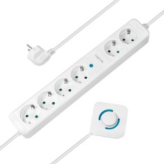PRELUNGITOR LOGILINK, Schuko x 6, cablu 3G 1.5mm2, 230 V/16 A, 50 Hz, max. 3500 W, ON/OFF de picior pt. 4 prize, 1.5m, alb, &quot;LPS271&quot; (timbru verde 0.8