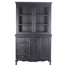 Bufet mare din lemn masiv negru cu decoratiuni HMD322