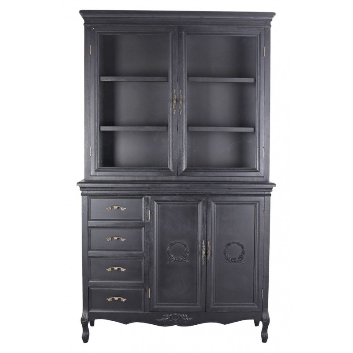 Bufet mare din lemn masiv negru cu decoratiuni HMD322