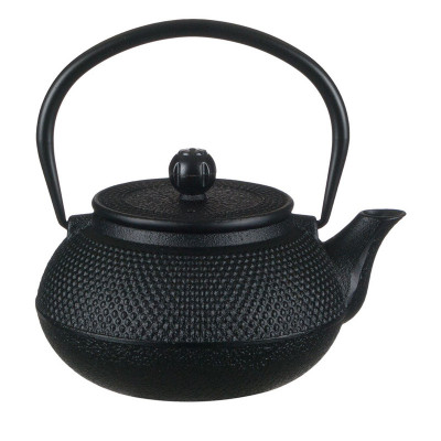 Ceainic fonta tip chinezesc Sakura Tea, 600 ml, sita inclusa, puncte in relief, Negru foto