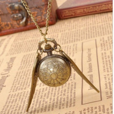 Pandantiv Medalion Lantisor Ceas Harry Potter Golden Snitch M1 foto