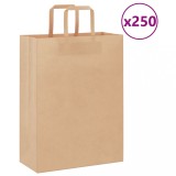 vidaXL Pungi de h&acirc;rtie 250 buc cu m&acirc;nere maro 26x12x35 cm