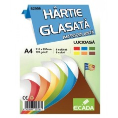Hartie Glasata Autocolanta Lucioasa A4 Ecada, 6 Coli/Top, 120 g/m&amp;sup2;, 6 Culori, Hartie Glasata Autocolanta, Hartie Glasata, Hartie Autocolanta, Hartie G foto
