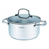 Oala din inox cu capac din sticla, 16cm 1.8litri, compatibila cu toate tipurile de aragaz, Klausberg