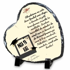 Placa Ardezie Inima Personalizata 20x20 cm cu Poza E i Mesaj de Absolvire , Happy Graduation