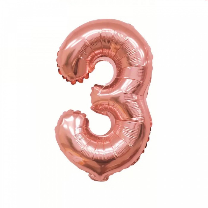 Balon din Folie Cyrax, Cifra 3, 81 cm, Pentru Aer sau Heliu, Bulk, Roz Auriu