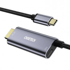 Choetech Adaptor unidirecțional USB Type-C la HDMI 4K 60Hz + USB Type-C Power Delivery, 60W, 1,8m, gri (XCH-M180-GY)