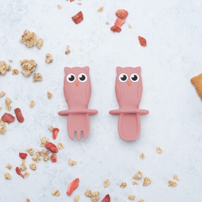 Set tacamuri din silicon, appekids, owl - old rose foto