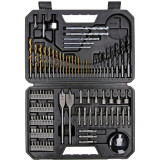 Set 103 Accesorii Bosch Profesional, biti, burghie lemn, metal, zidarie, adaptor, chei tubulare, suport universal, carote, zencuitor