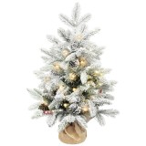 HOMCOM Mini brad de Crăciun 60 cm cu 35 LED-uri, efect de zăpadă, mini pom de masă cu conuri, brad artificial pentru decorațiuni, alb | Aosom Romania