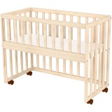Patut Co-Sleeper Hubners Eva Lemn Natur 94x46 cm + Saltea Spuma, 8 Nivele Inaltime, Fixare Pat Parinti, 0-12 luni