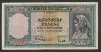 Grecia, 1000 drahme 1939_XF_zeita Atena si Partenonul_B 009 090435 foto