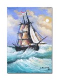 Tablou pictat manual, Velier in bataia vantului, 30x20cm ulei pe panza, gata de agatat pe perete