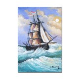 Tablou pictat manual, Velier in bataia vantului, 30x20cm ulei pe panza, gata de agatat pe perete