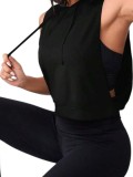 Top Maiou Sport Dama cu Gluga, Fara Maneci, Material Elastic si Confortabil, Negru - XS