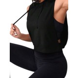 Top Maiou Sport Dama cu Gluga, Fara Maneci, Material Elastic si Confortabil, Negru - XS