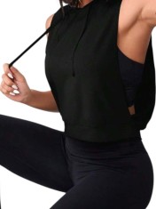 Top Maiou Sport Dama cu Gluga, Fara Maneci, Material Elastic si Confortabil, Negru - XS