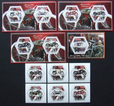 R.DU TCHAD-MOTOCICLETE-SET 6 V.+4 S/Sh.NEOBLITERATE-DANTELATE-MNH** - EP 056 foto