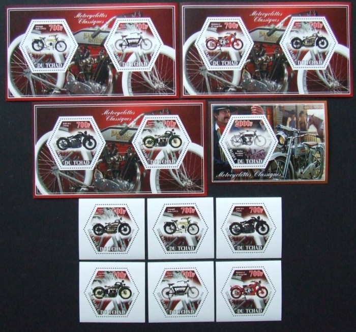 R.DU TCHAD-MOTOCICLETE-SET 6 V.+4 S/Sh.NEOBLITERATE-DANTELATE-MNH** - EP 056