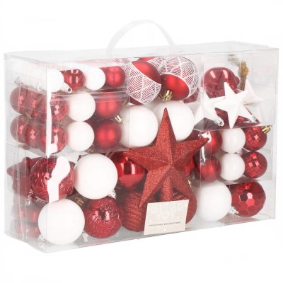 Set globuri si decoratiuni de Craciun, 105 piese, diverse dimensiuni, alb rosu Household NewTrend foto
