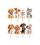 Set 8 Toppere Model Cățeluși pentru Tort, Carton Foliat