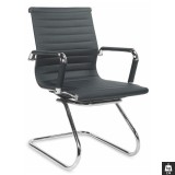 Scaun conferinta HM Prestige Skid, Piele ecologica, Cadru cromat, Suport lombar, 136 kg, 88x61x55 cm, Negru