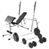 Bancă fitness cu rastel greutăți, set de haltere/gantere, 90 kg