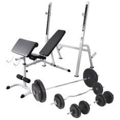 Bancă fitness cu rastel greutăți, set de haltere/gantere, 90 kg
