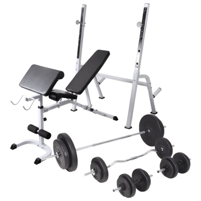 Bancă fitness cu rastel greutăți, set de haltere/gantere, 90 kg