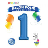 Balon, folie aluminiu, albastru, cifra 1, 81 cm, China