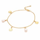 Cumpara ieftin Bratara de picior placata cu aur Flowers and Pearls