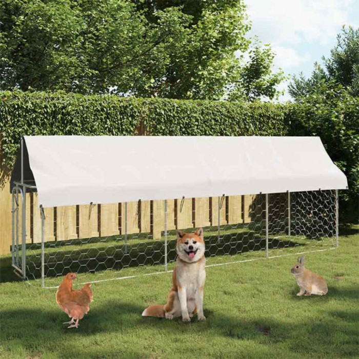 vidaXL Padoc pentru c&acirc;ini de exterior, cu acoperiș, 400x100x150 cm