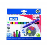 Cumpara ieftin Set 12 Carioci Multicolore MILAN Maxi, Grosime 2-7 mm, Carioci Colorate, Carioci pentru Desenat, Carioci MILAN, Carioci de Desenat