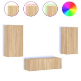 Cumpara ieftin Comode TV de perete cu lumini LED, 3 piese, stejar sonoma