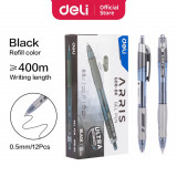 Cutie 12 Pixuri cu Gel DELI Arris, Varf Retractabil, 0.5 mm, Negru, Design Ergonomic, Pix Negru cu Gel, Pixuri Negre, Pixuri cu Gel, Pixuri cu Varf Re