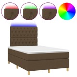 Cumpara ieftin Pat cu arcuri, saltea si LED, maro inchis, 120x200 cm, textil