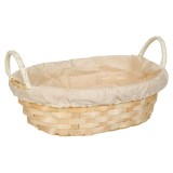 Cos decorativ oval din bambus cu tesatura bej, 25x20x8cm, CMCLASS