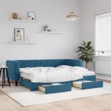 Cumpara ieftin Pat de zi cu extensie și sertare, albastru, 80x200 cm, catifea