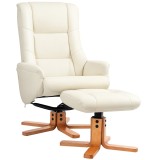 HOMCOM Fotoliu de Relaxare cu Taburet, Funcție de Culcare, Piele Ecologică, p&acirc;nă la 150 kg, 71 x 84 x 102 cm, Crem | Aosom Romania