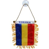Steag Auto Romania Fanion Ventuza 8x12cm Tricolor Franjuri Aurii