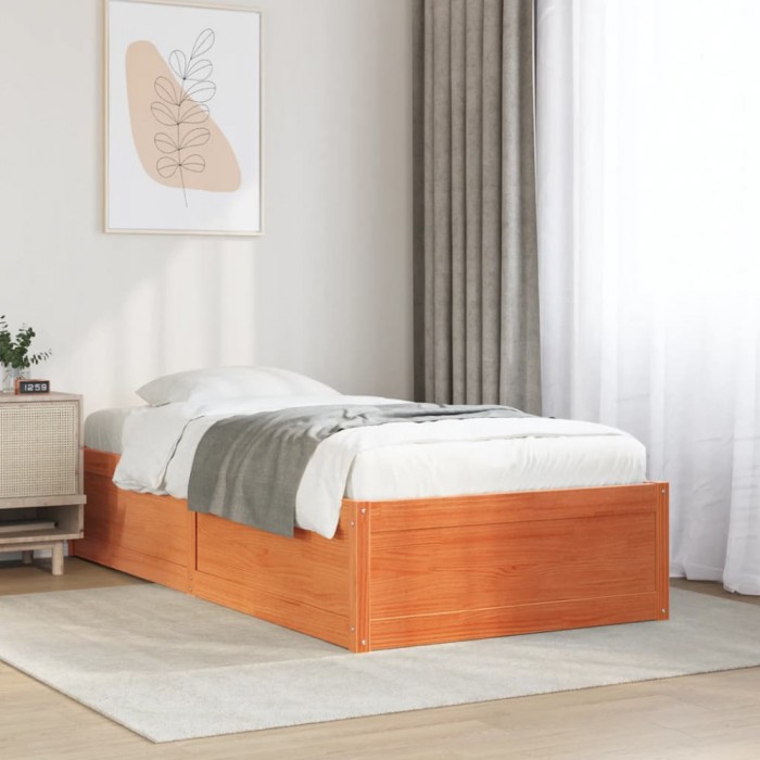 vidaXL Cadru pat fără saltea, maro ceruit, 100x200 cm, lemn masiv pin 846830