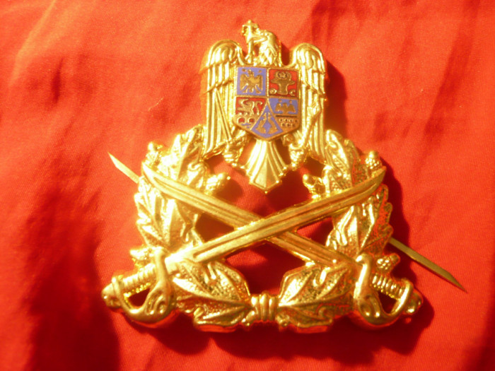 Insigna Sapca de Ofiter dupa &#039;90 , metal aurit si email , L= 6,5 cm