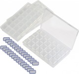 Set 3 cutii cu 28 grile pentru depozitare si 75 etichete Kakoo, plastic, transparent, 17,5 x 11,2 cm