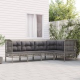 Cumpara ieftin Set mobilier de grădină cu perne, 5 piese, gri, poliratan