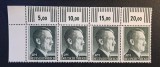 Germania (1941&ndash;1944) -Bandă de 4 Timbre 1 RM cu Margine Superioară si Grilă de Linii "5,00", "10,00", "15,00", "20,00" (MNH) CLK1