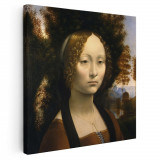 Tablou pictura Portretul Ginevrei Benci de Leonardo da Vinci 2021 Tablou canvas pe panza CU RAMA 30x30 cm