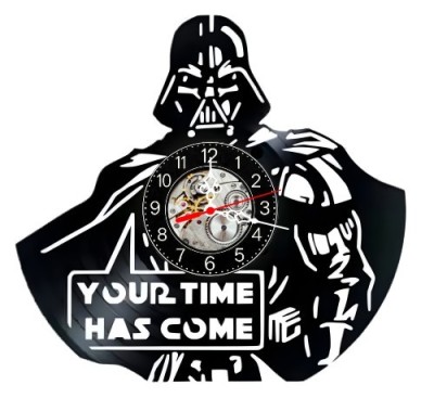 Ceas de perete decorativ realizat din disc de vinil, Model Darth Vader Star Wars Your Time Has Come, Negru, 30 cm foto
