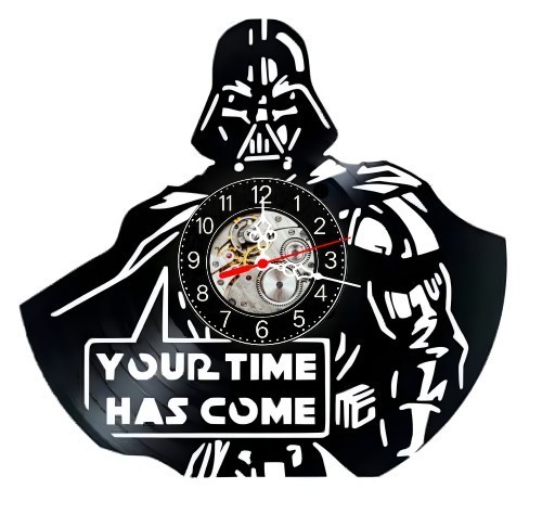 Ceas de perete decorativ realizat din disc de vinil, Model Darth Vader Star Wars Your Time Has Come, Negru, 30 cm