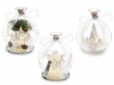 Set 3 decoratiuni Craciun sticla cu leduri &Oslash; 10 x 11 H